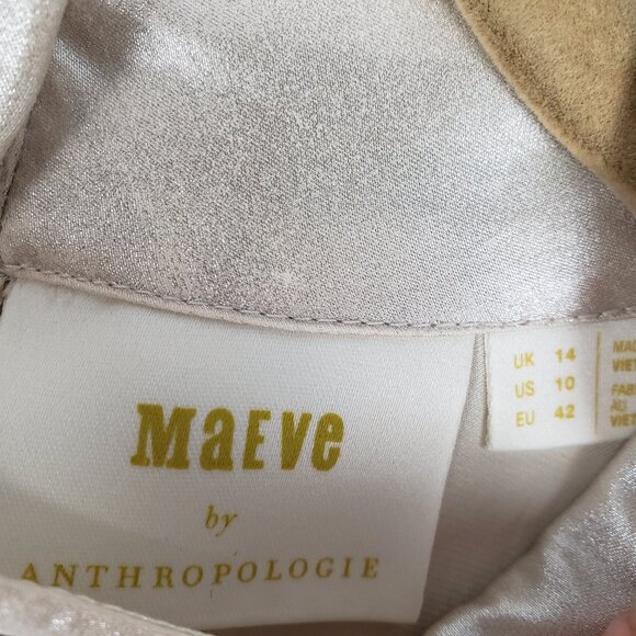 Anthropologie Maeve Romilly Blouse Champagne Mock Neck Sleeveless Button Back 10 - Picture 5 of 11